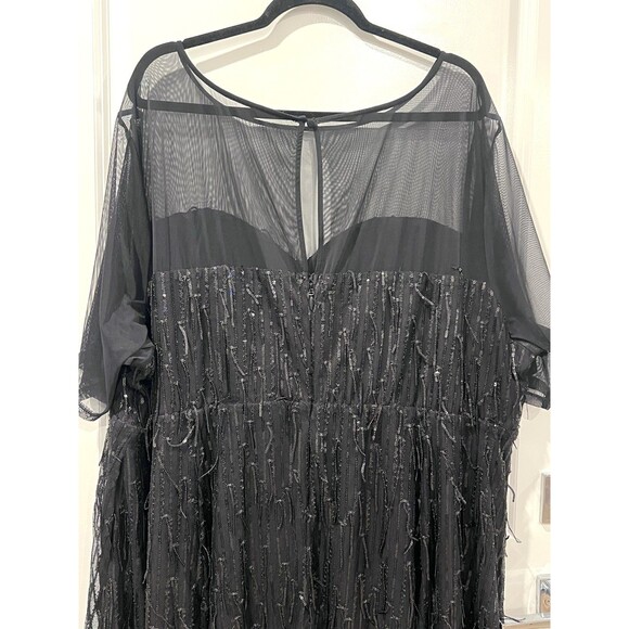 Torrid Illusion Sleeve Skater Dress Sequin Fringe Black Flapper Midi Size 28 - Picture 10 of 15